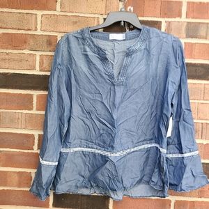 Time & Tru Denim Bell Sleeve Peplum Top